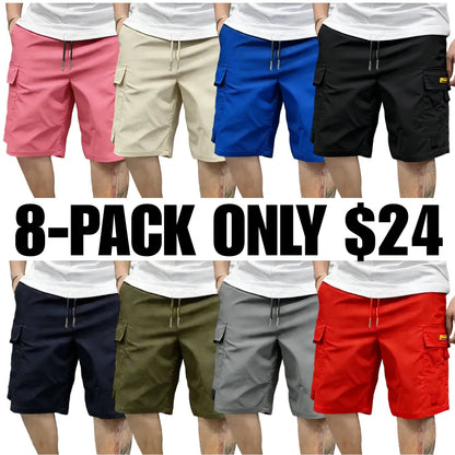 Street Style Three-Piece Set Men's Multi-Pocket Cargo Shorts