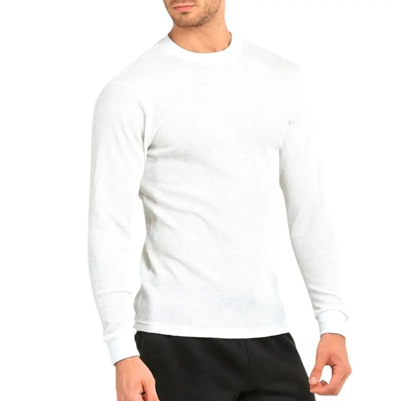 Men’s Cotton Waffle-Knit Thermal Shirt – Long Sleeve Warm Crewneck Top