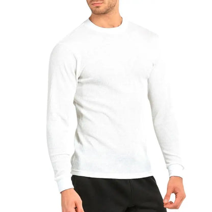 Men’s Cotton Waffle-Knit Thermal Shirt – Long Sleeve Warm Crewneck Top