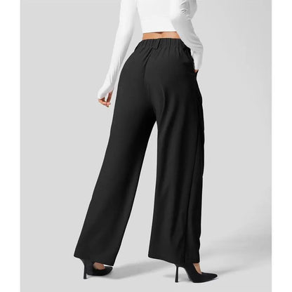 High Waisted Plicated Side Pocket Wide Waffle Work Pants