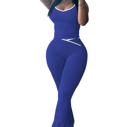 Summer strapless vest-style backless casual two-piece set including flared pants