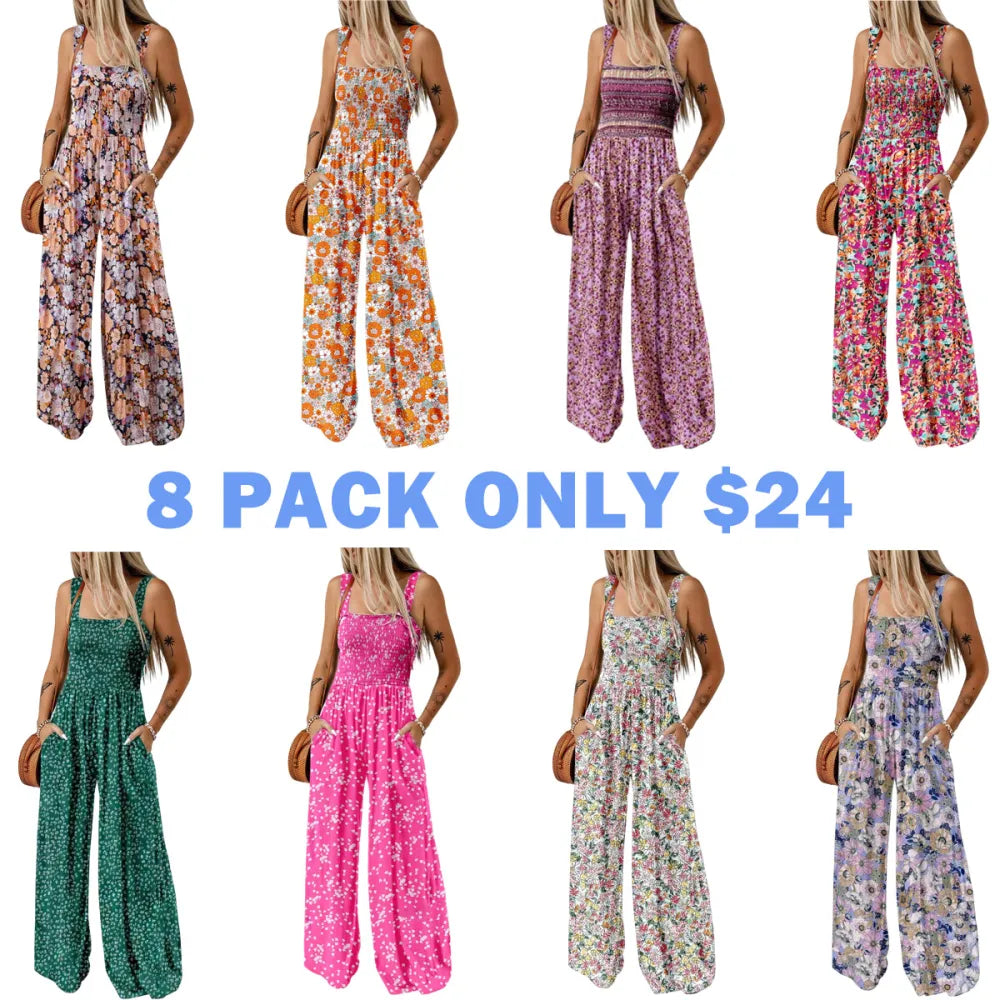 Women's Casual Loose Overalls Sleeveless Printed Rompers