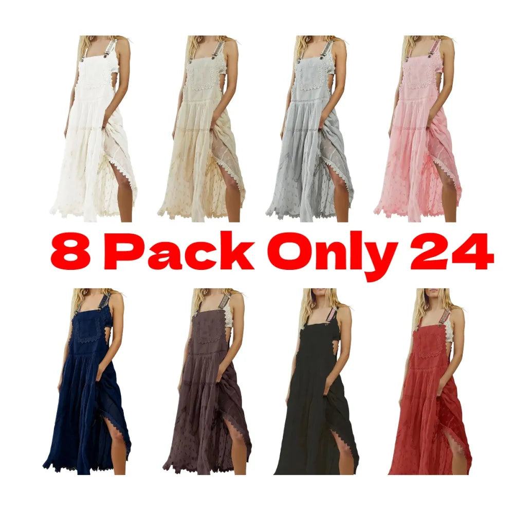 Laced Embroidered Tulle Bib Dress Casual Loose