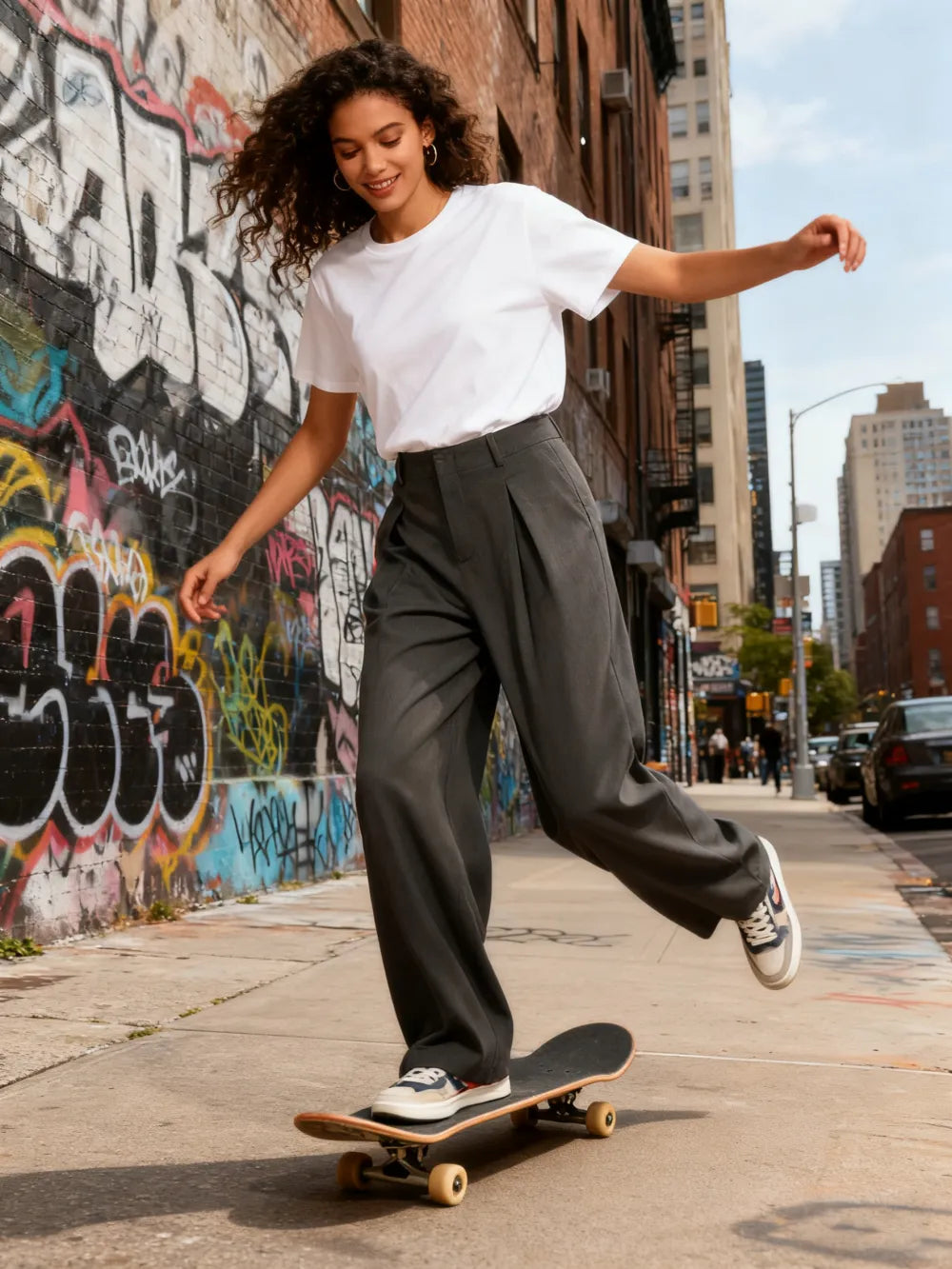Women's Solid Color Plicated Pocket Wide Leg Pants