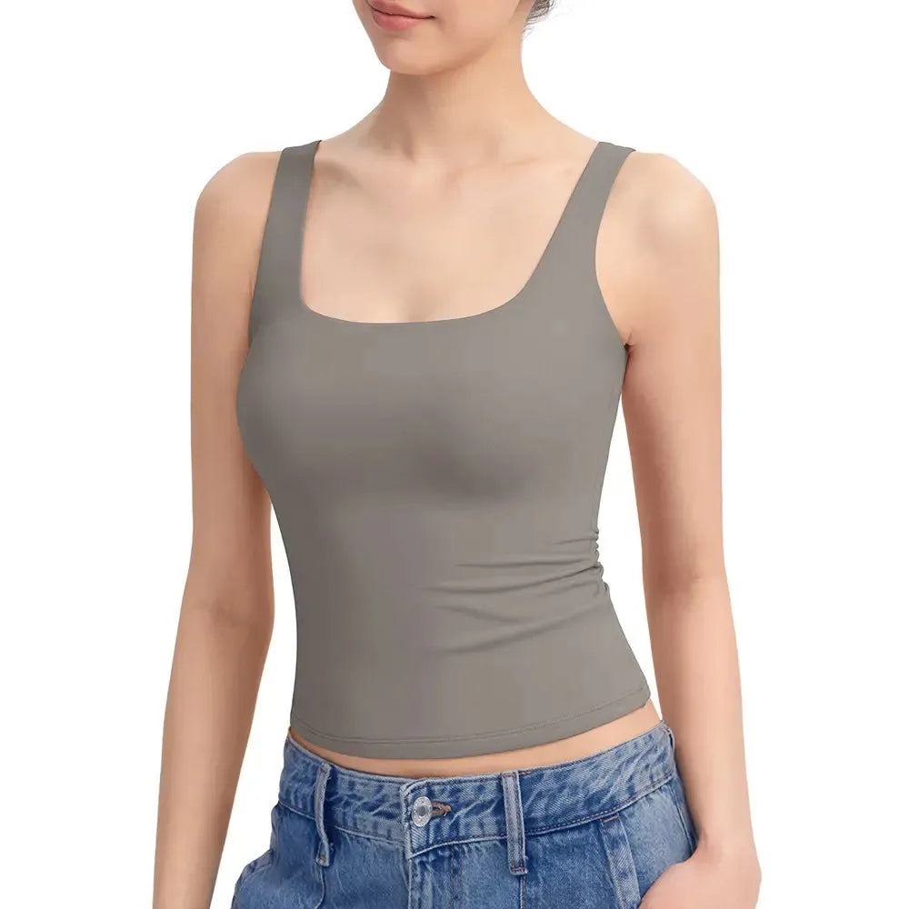 Women's Square Neck Tank Top  Double Layer Stretchy Top