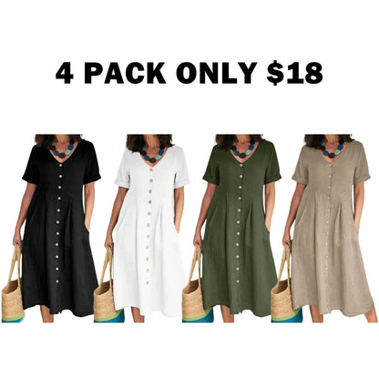Women's Cotton Linen Midi Dress