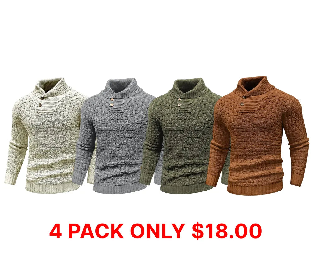 Men's Regular Textured Patched Detail Shawl Collar Sweater