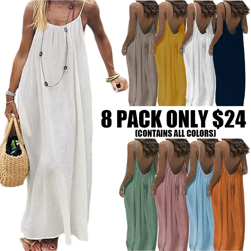 Womens Summer Casual Sleeveless Backless Cami Sundress 2026 Vacation House Dress
