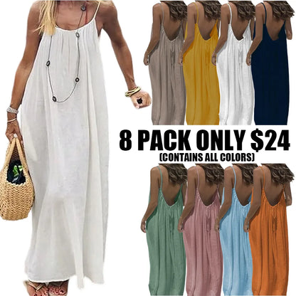 Womens Summer Casual Sleeveless Backless Cami Sundress 2026 Vacation House Dress