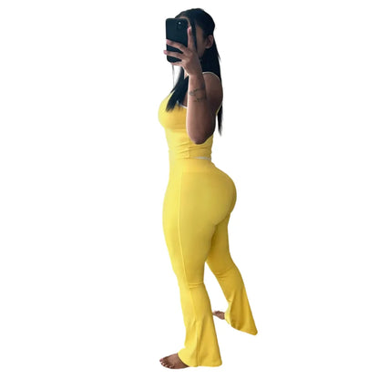 Summer strapless vest-style backless casual two-piece set including flared pants