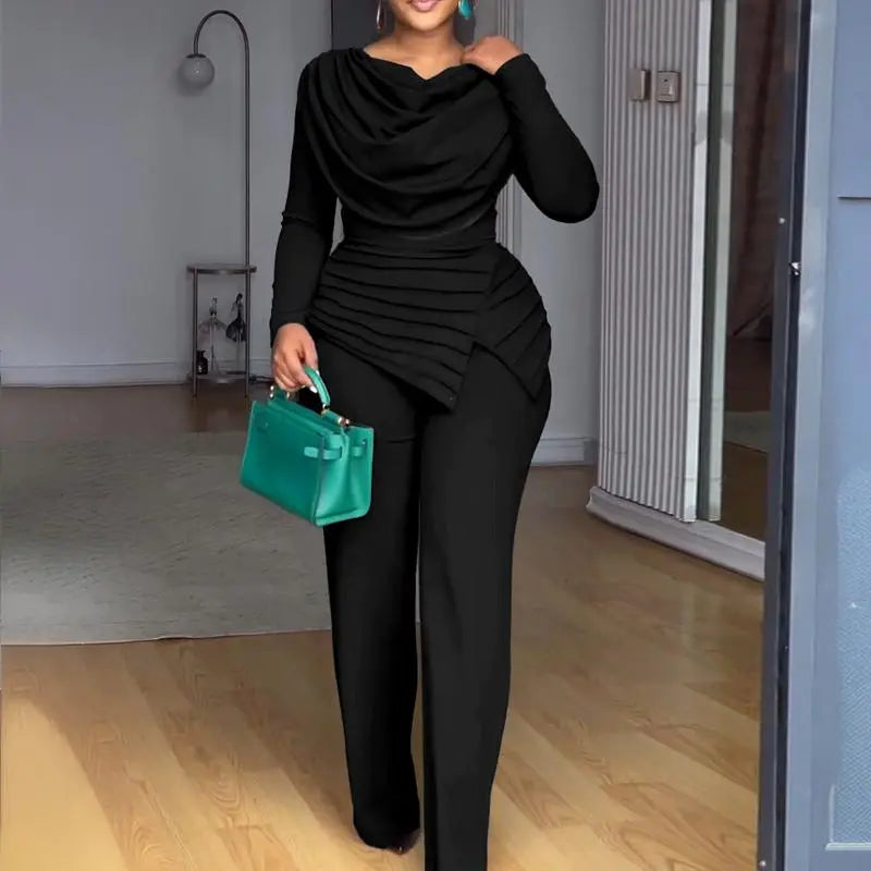 Cowl Neck Asymmetrical Patchwork Ruched Jumpsuit