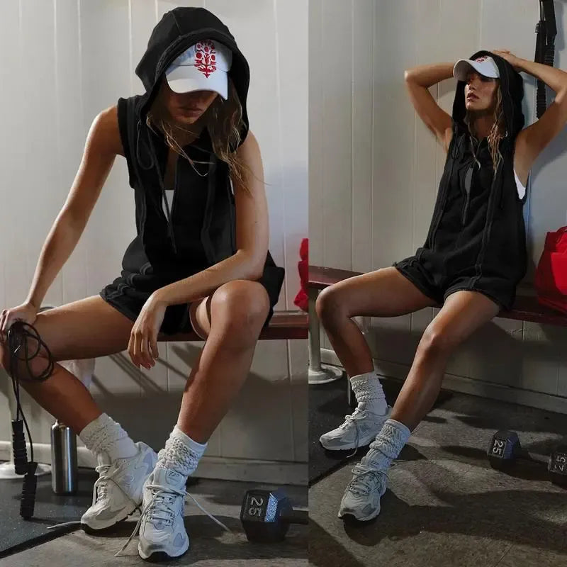 Women's Short Half Zipper Sports Jumpsuit for Fitness