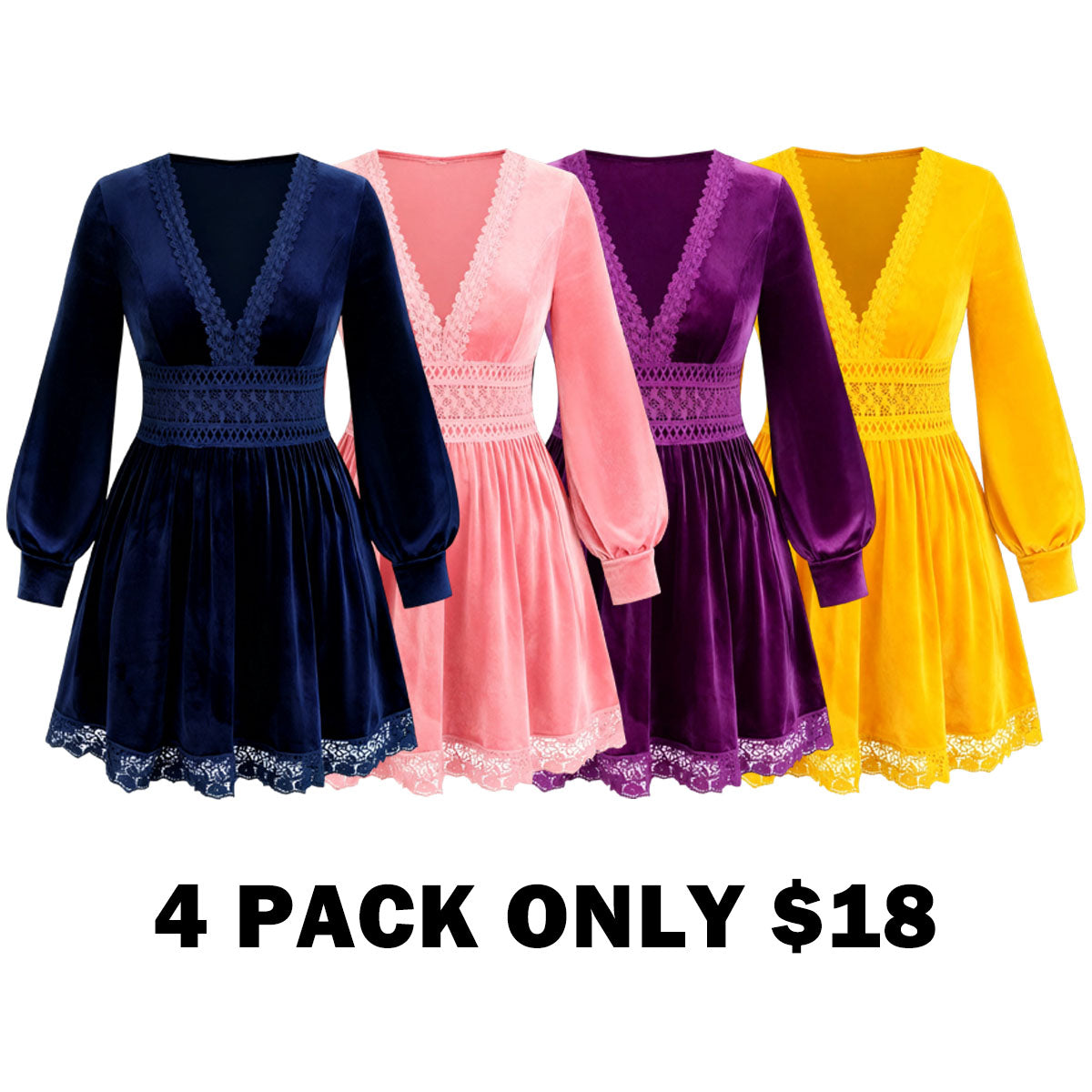 Velvet Lace Patchwork Lantern Sleeve Long Dress