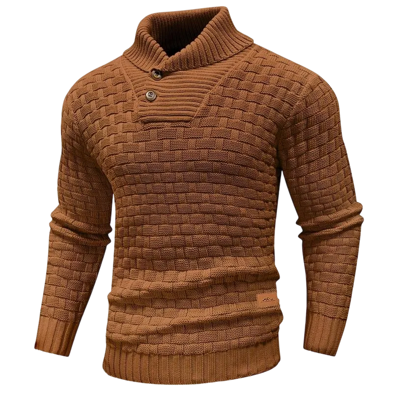 Men's Regular Textured Patched Detail Shawl Collar Sweater