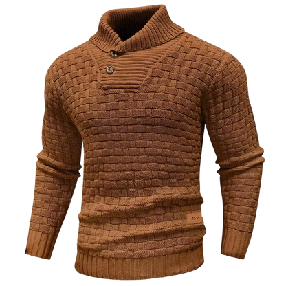 Men's Regular Textured Patched Detail Shawl Collar Sweater