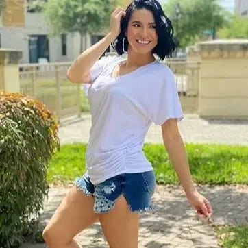 Womens Short Sleeve V Neck Dolman Tops