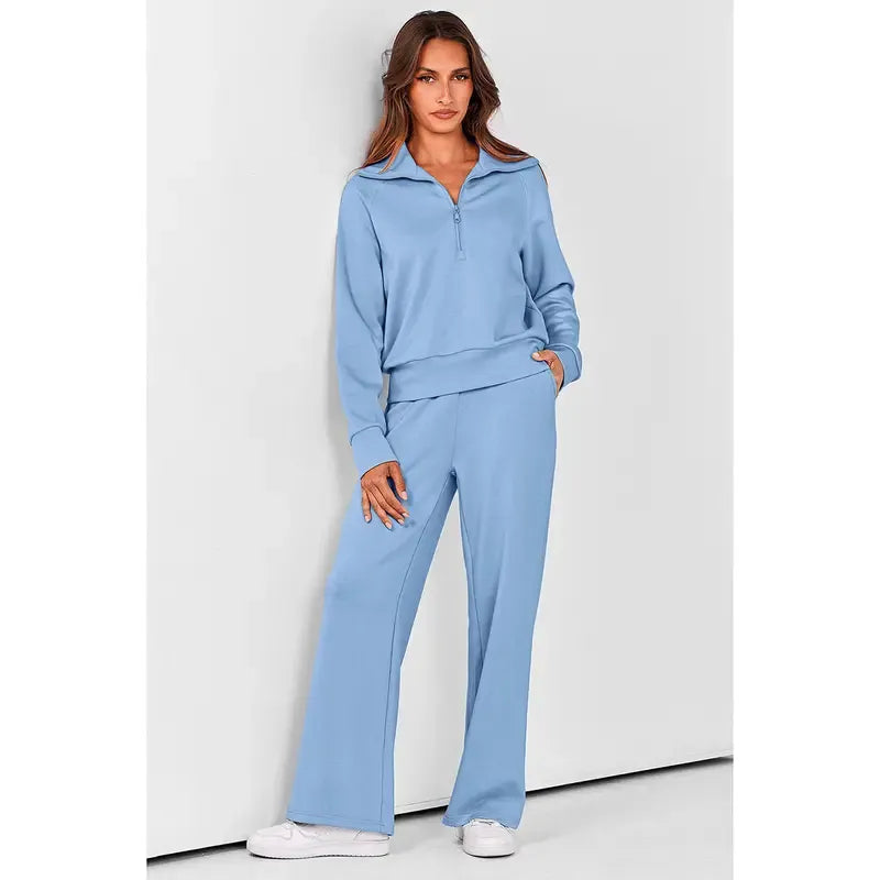 Women's wear Chic 2-Piece Set Outfits Half Zip Style