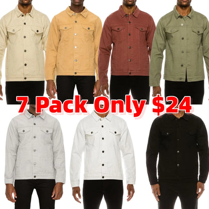 Essential Colored Denim Jacket - Classic Fit Long Sleeve Buttoned Pockets 100% Cotton Menswear Tops