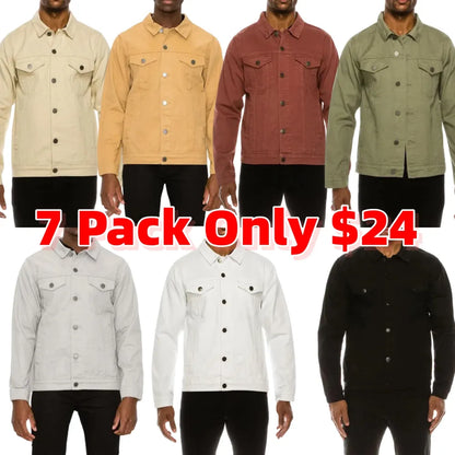 Essential Colored Denim Jacket - Classic Fit Long Sleeve Buttoned Pockets 100% Cotton Menswear Tops