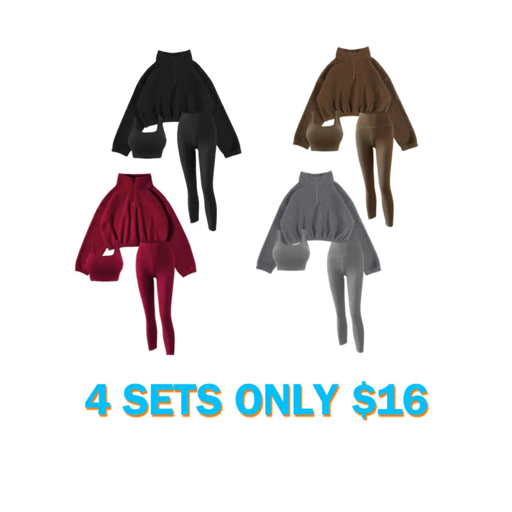 Women's Solid Thermal Lined Tracksuit Set