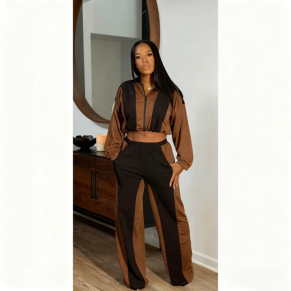 Color block straight pants set
