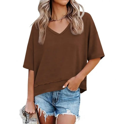 Womens Summer V Neck T Shirts Casual Short Sleeve Flowy Tops Cute Loose Fit