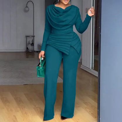 Cowl Neck Asymmetrical Patchwork Ruched Jumpsuit