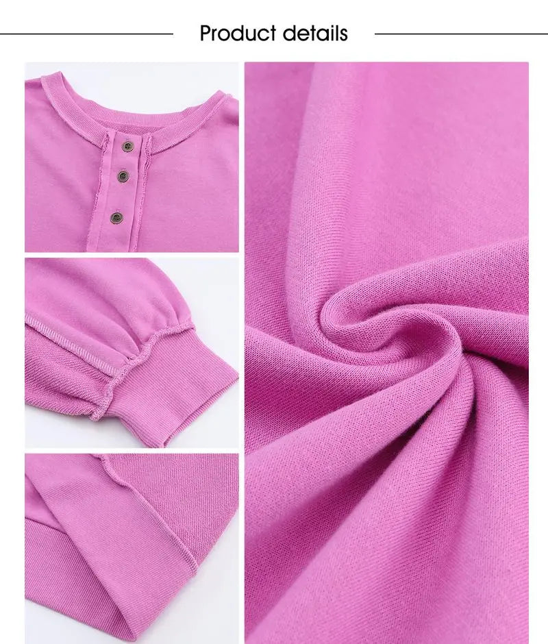 Women's Oversized Button Henley Sweatshirts