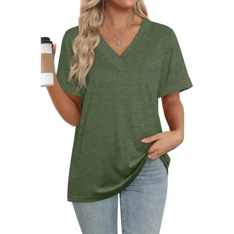 Women's Summer Tops Short Sleeve Basic Casual V Neck T Shirts