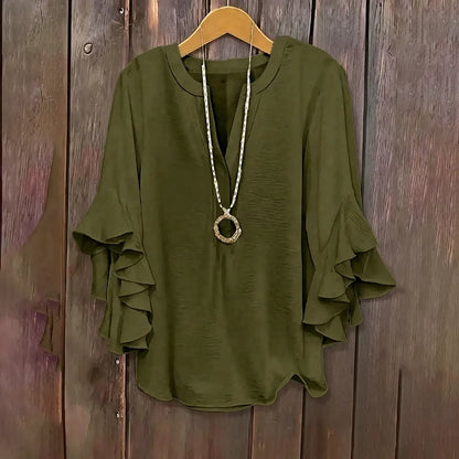 Plus Size Ruffle Sleeve V-Neck Shirt Top
