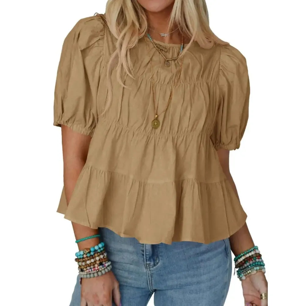 Puff Sleeve Peplum Babydoll Tops
