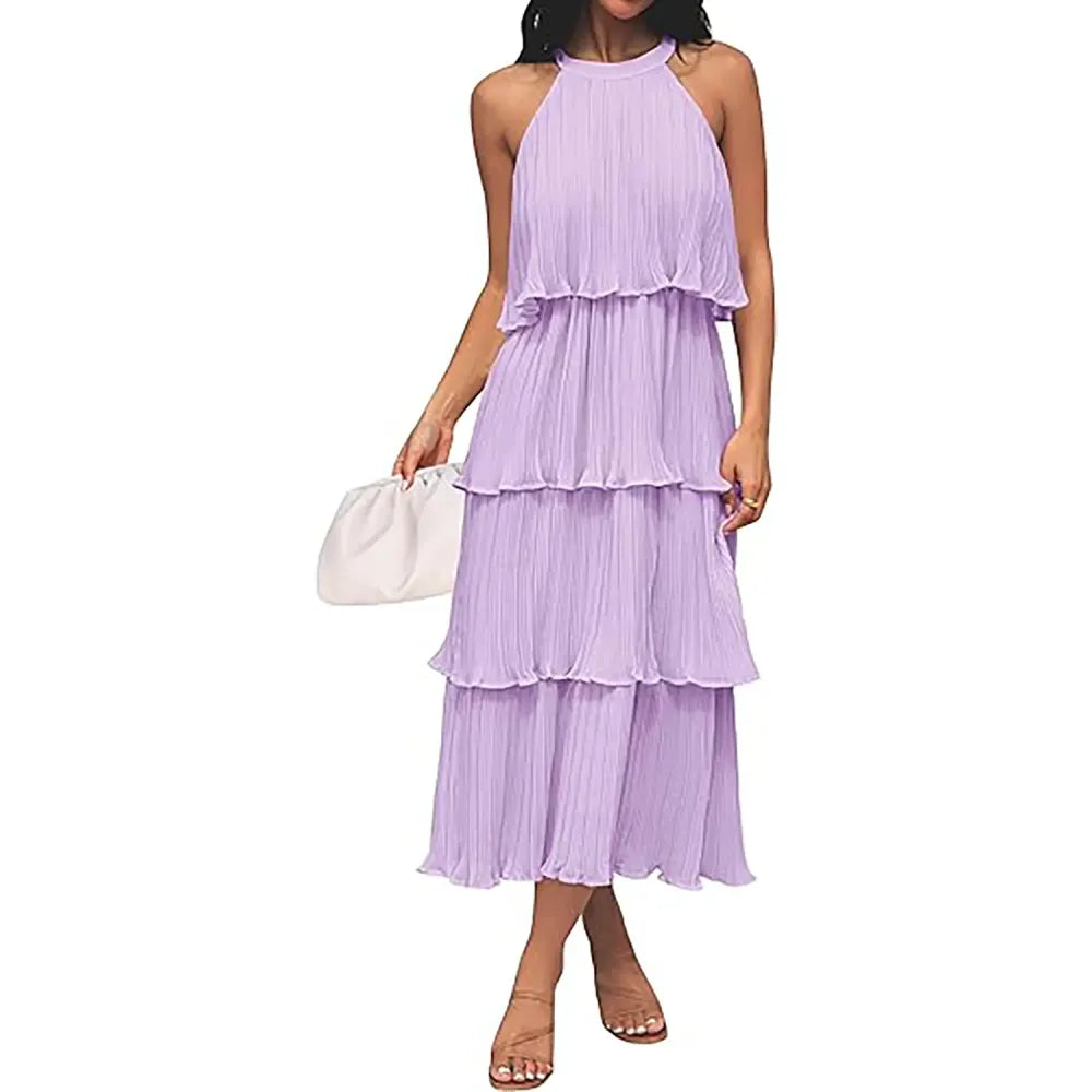 Women's 2026 Summer Sleeveless Chiffon Flowy Midi Dress