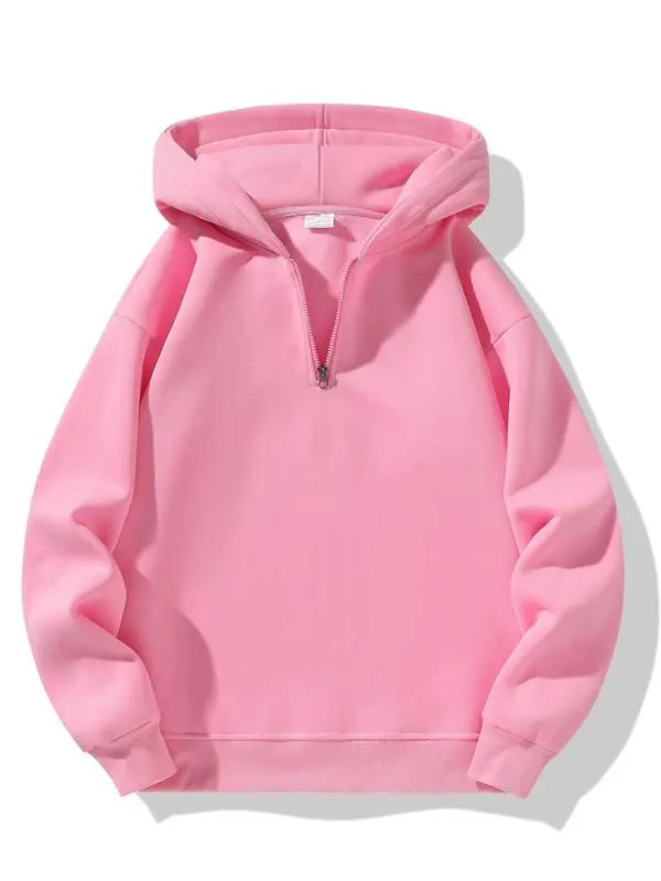 Plain Half Zip Drop Shoulder Essentials Hoodie