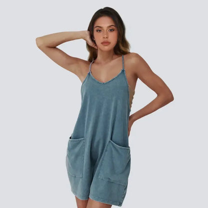 Women's Minimalist Cotton Blend Acid Wash Romper