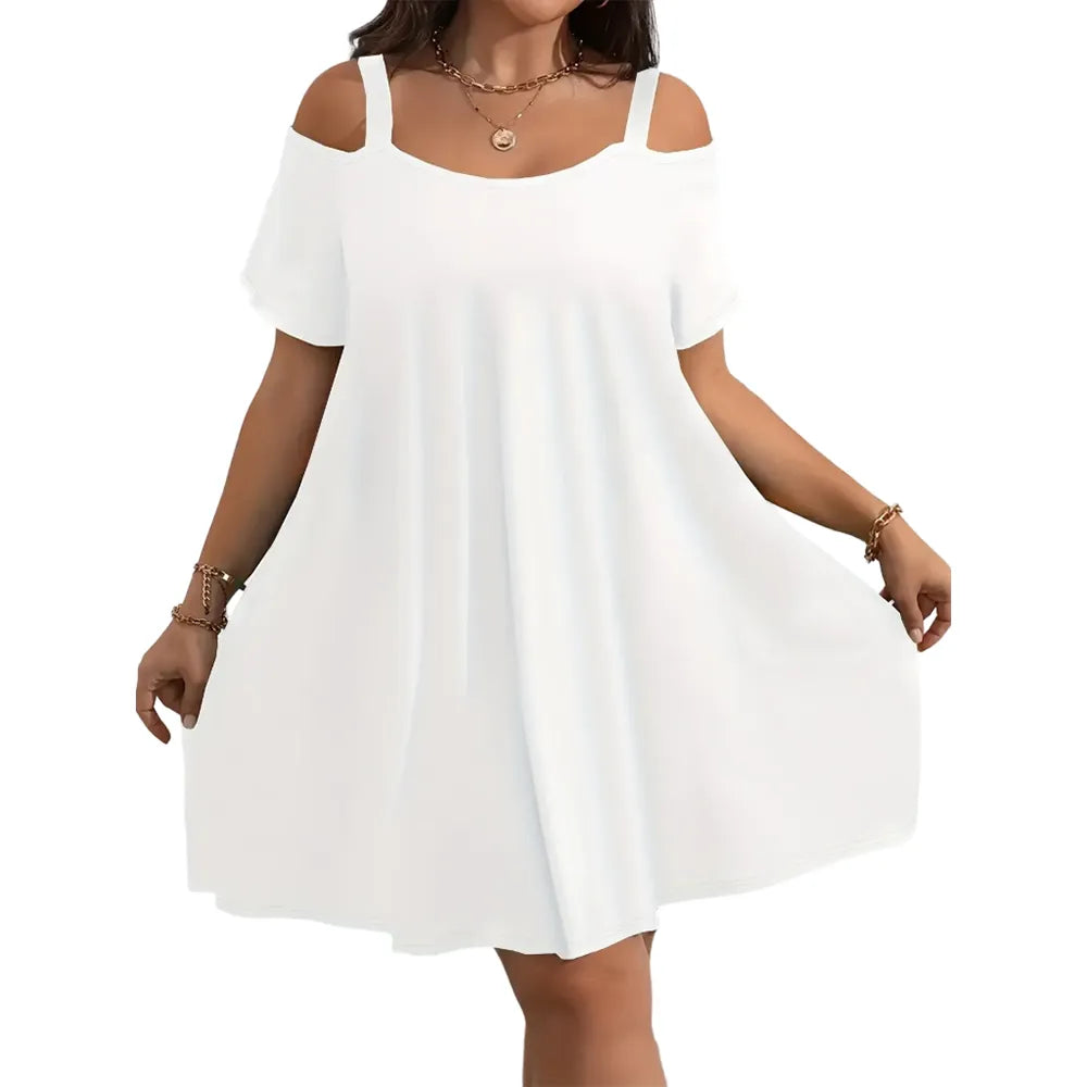 Plus Size Midi Dress Round Neck Short Sleeve