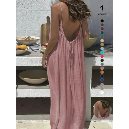 Womens Summer Casual Sleeveless Backless Cami Sundress 2026 Vacation House Dress