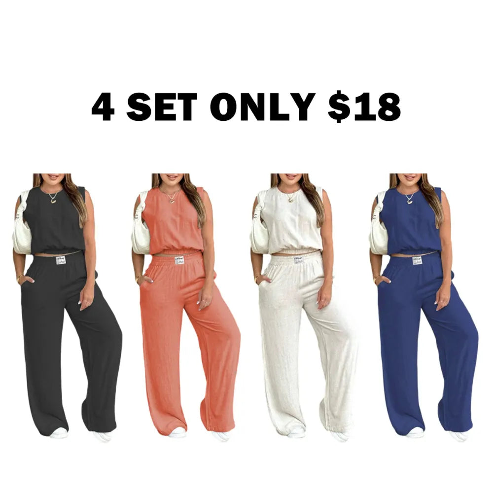 Women's 2-Piece Solid Color Tank Top & Wide Leg Pants Set