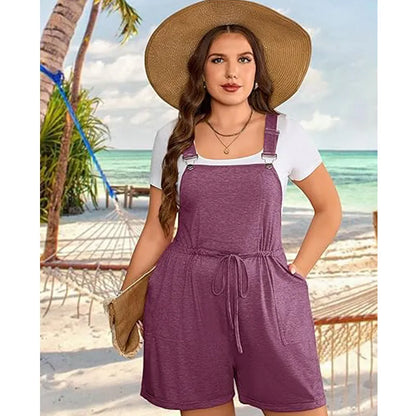 Plus Size Women's Jumpsuit with Straps, High Waist, Short Style
