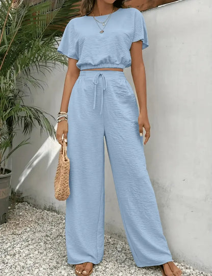 Women's Solid Color Top & Wide Leg Pants Two-piece