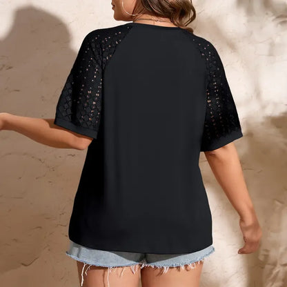 Plus Size Tops for Women Summer Lace Short Sleeve Crewneck