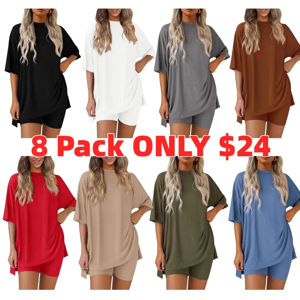 Women's two-piece set: slit-hem shirt paired with shorts