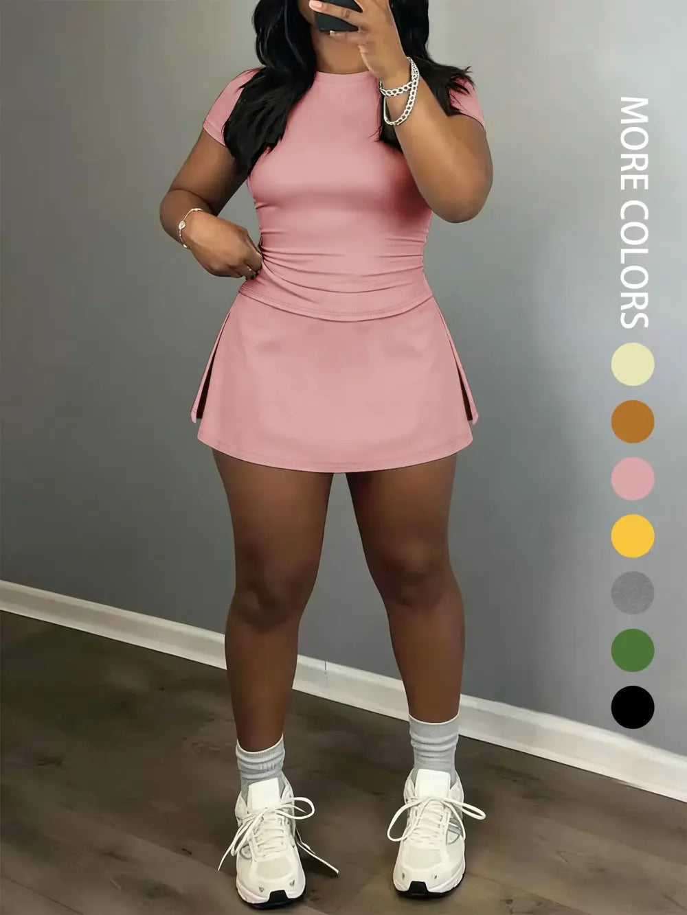 Women's Slim-Fitting Crop Tee & Short Skirt Set