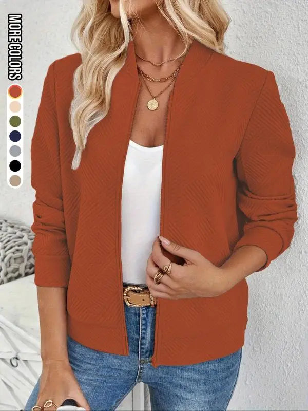 Women's Solid Textured Zip Up Jacket