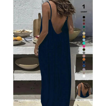 Womens Summer Casual Sleeveless Backless Cami Sundress 2026 Vacation House Dress