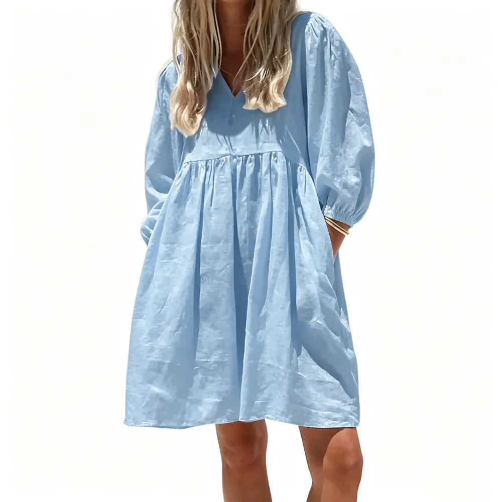 Women's Summer V-Neck Puff-Sleeve Dress