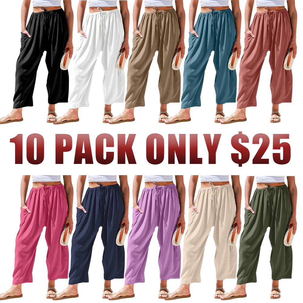 Women's Linen Blend Wide Leg Pants with Pockets