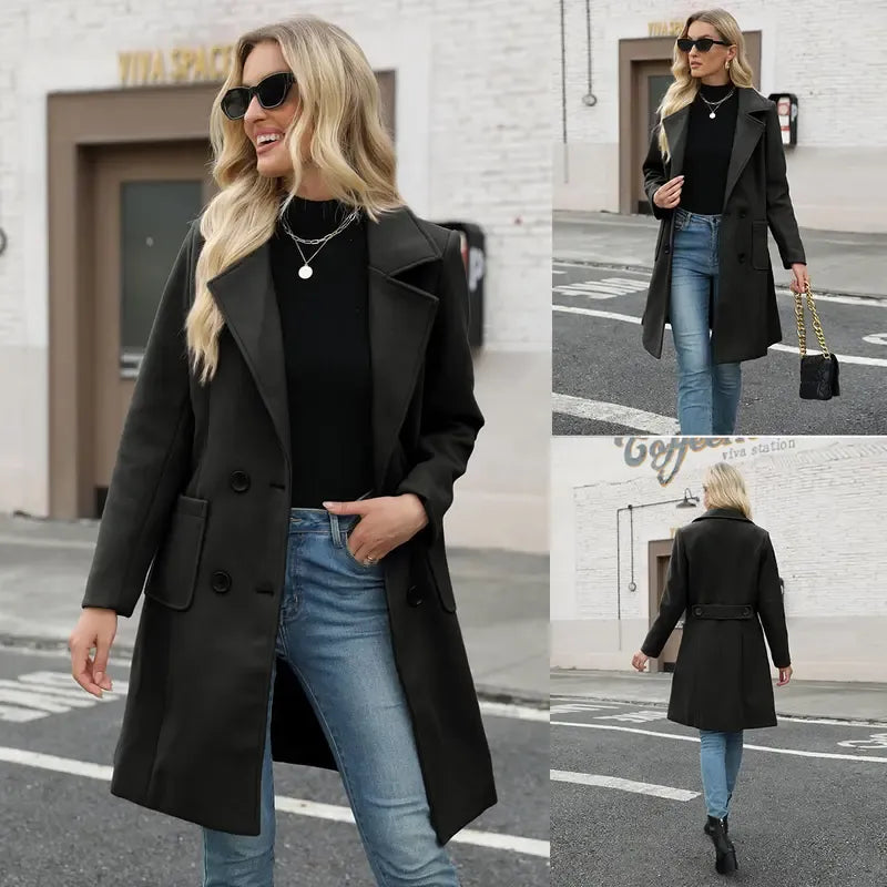 Women's Winter Wool Blend Camel Mid-Long Coat