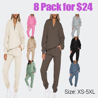 Women 2 Piece Outfits Sweatsuit Oversized Half Zip Pullover Long Sleeve Sweatshirt Jogger Pants Set with Pockets Outdoorfun
