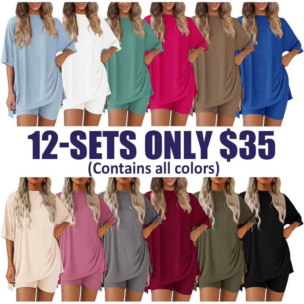 Women's two-piece set: slit-hem shirt paired with shorts