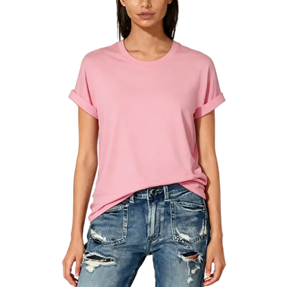 Women's Solid Round Neck Tee, Casual Short Sleeve Crew Neck T-Shirt for Summer